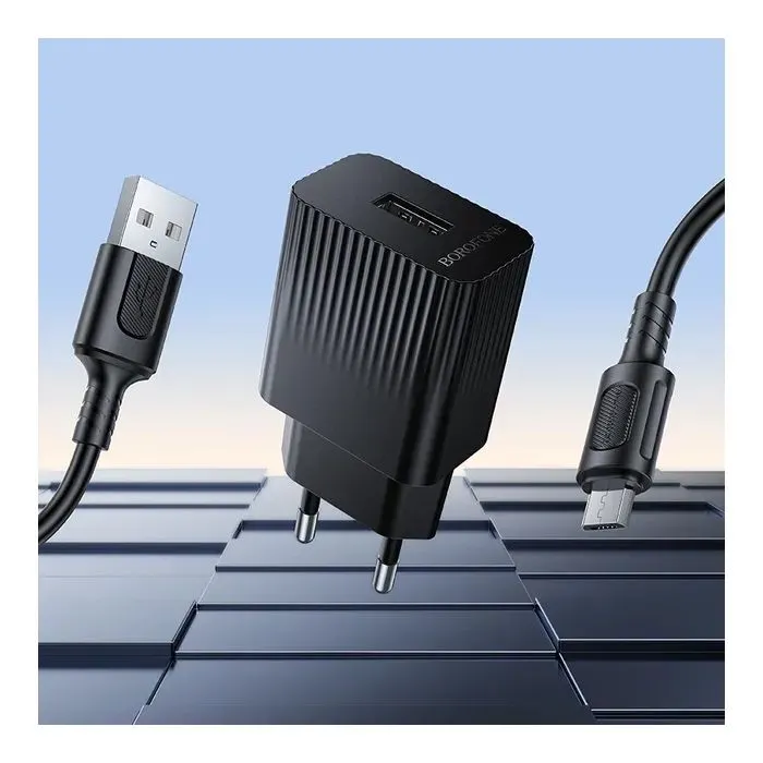 Зарядное устройство BOROFONE BAS71A USB + cable USB to Micro 5P 2.1A black (6941991122590) изображение 4