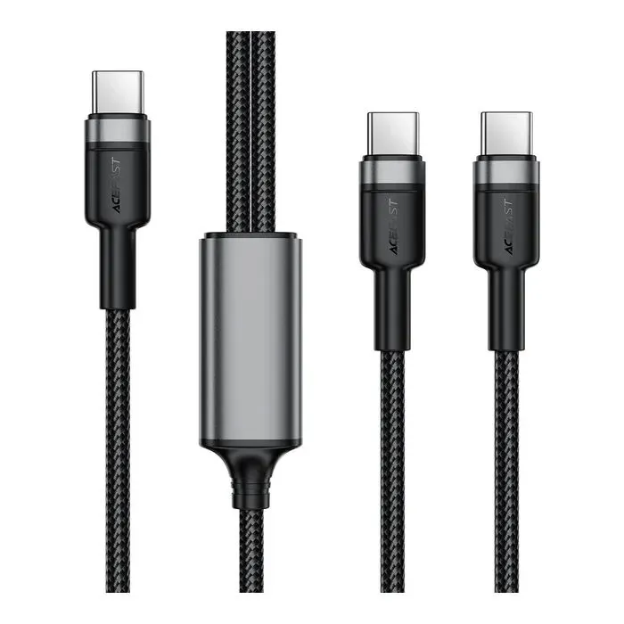 Дата кабель USB-C to 2xUSB-C 1.2m 100W nylon black Acefast (6974316285120)