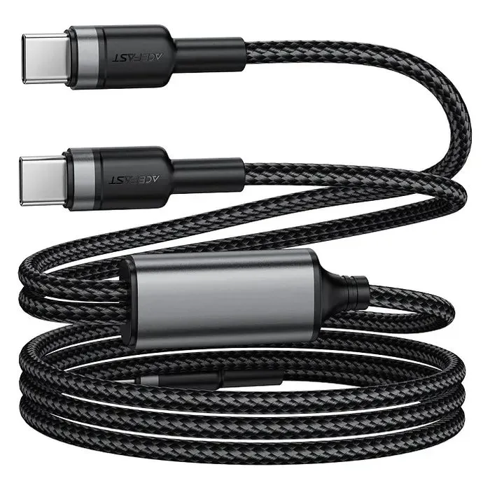 Дата кабель USB-C to 2xUSB-C 1.2m 100W nylon black Acefast (6974316285120) изображение 4