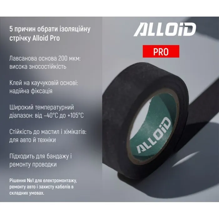 Изоляционная лента Alloid Pro, лавсановая, черная, 200мкм, 19мм×10м (MIT-2001910) изображение 5