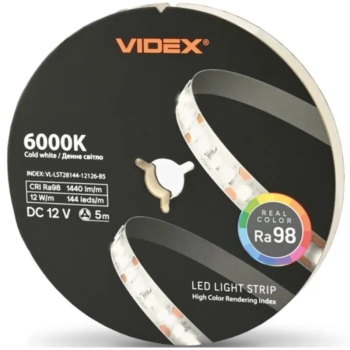 Світлодіодна стрічка Videx DC12V 60W 5M 6000K Ra98 IP20 5м (VL-LST28144-12126-B5)
