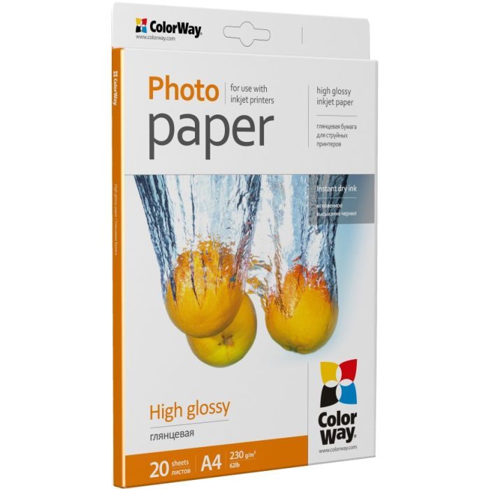 Фотобумага ColorWay A4 230г Glossy 20ст (PG230020A4) изображение 2