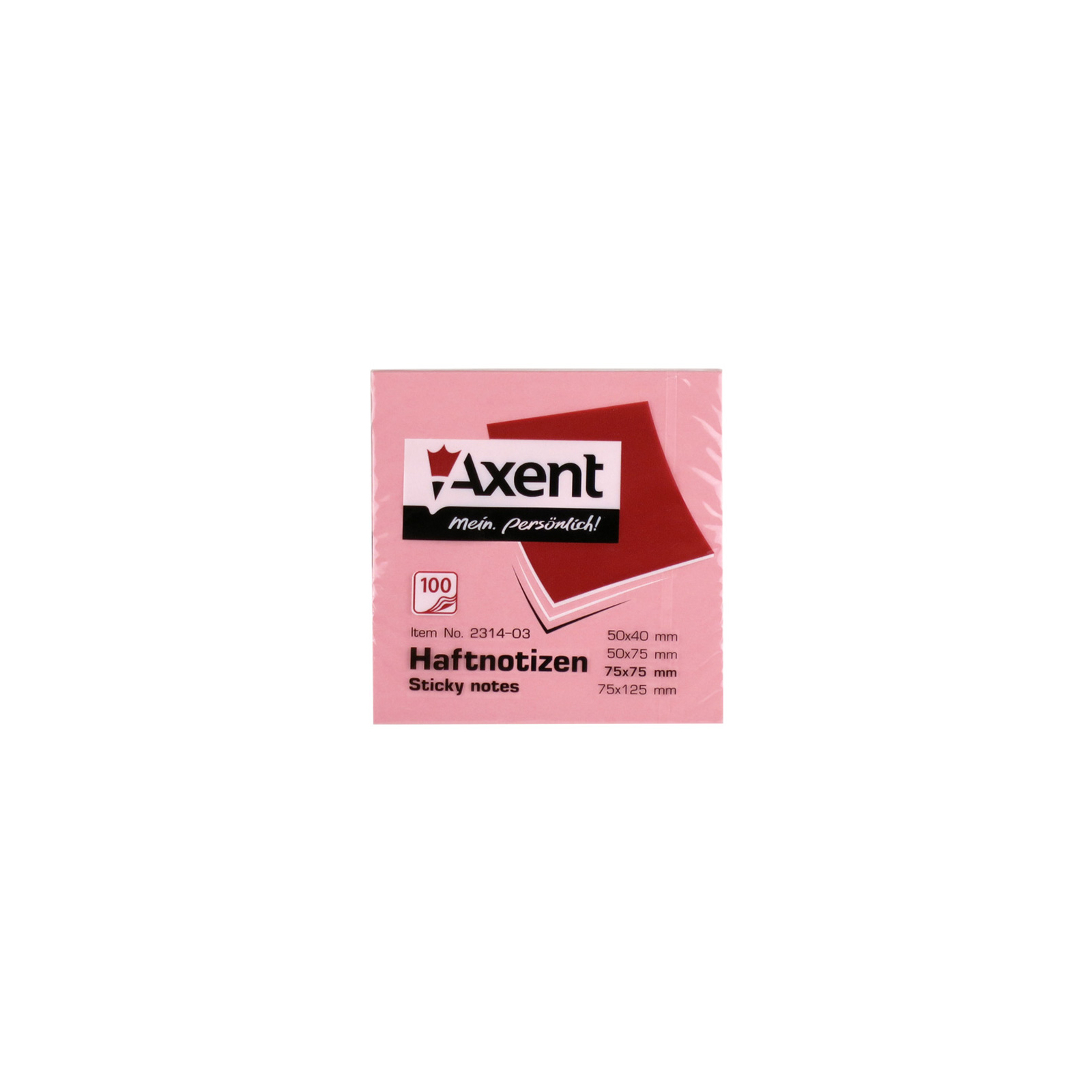 Папір для нотаток Axent with adhesive layer 75x75мм, 100sheets., pastel pink (2314-03-А) зображення 2