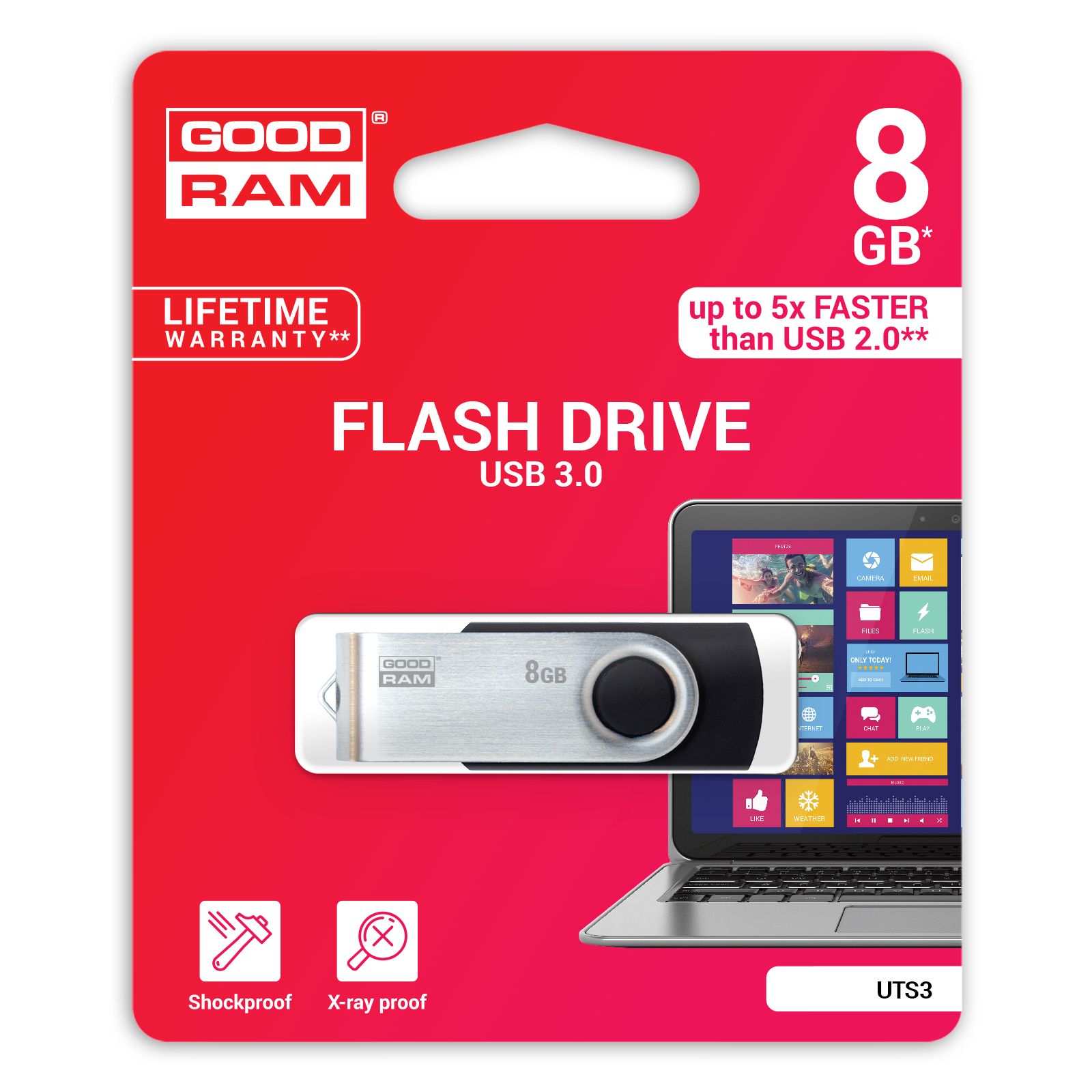 USB флеш накопитель Goodram 8GB UTS3 Twister Red USB 3.0 (UTS3-0080R0R11) изображение 2