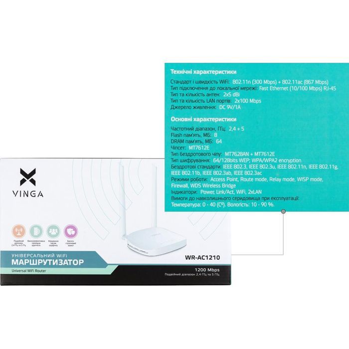 Маршрутизатор Vinga WR-AC1210 изображение 8