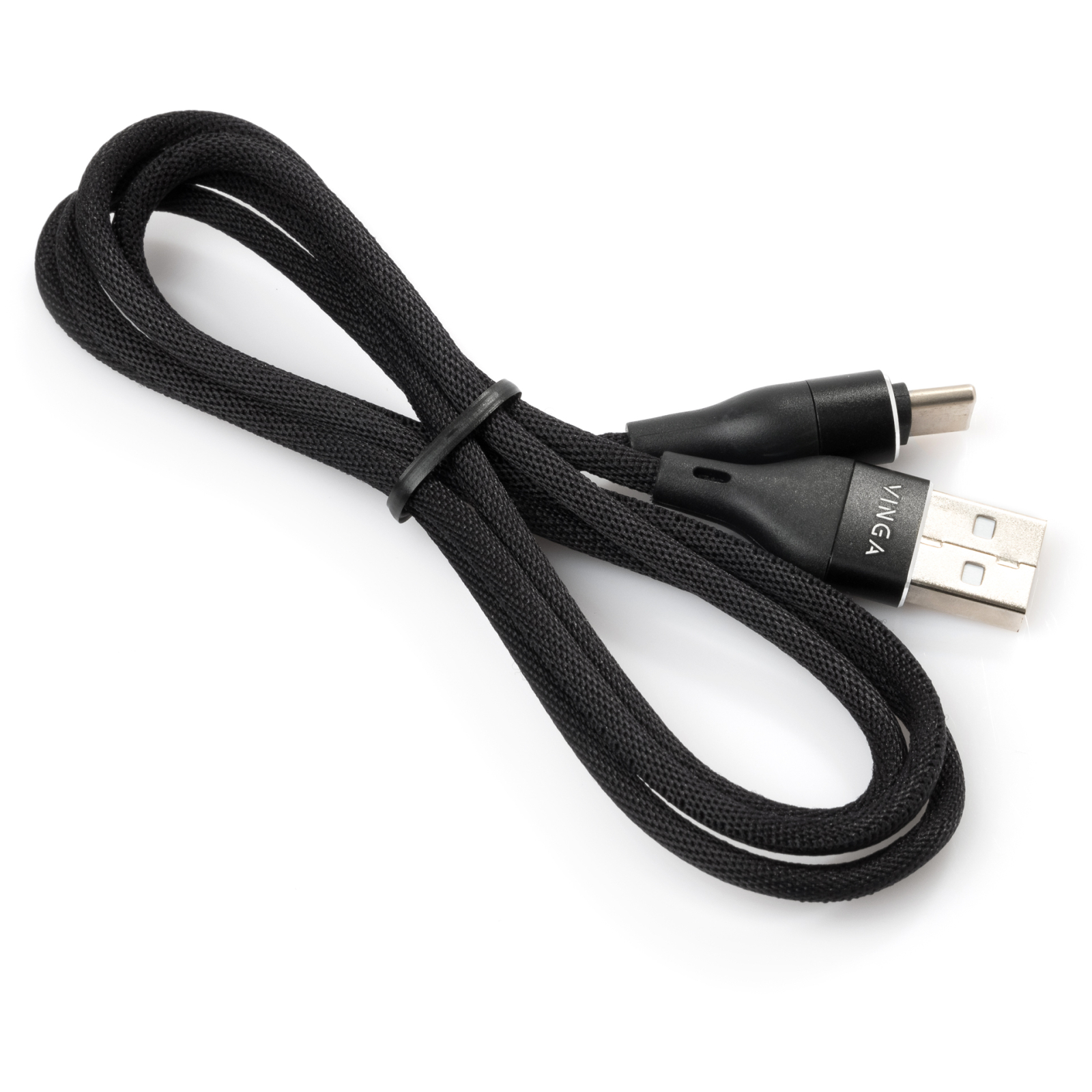Дата кабель USB 2.0 AM to Type-C 1.0m cylindric nylon back Vinga (VCPDCTCCANB1BK) зображення 3