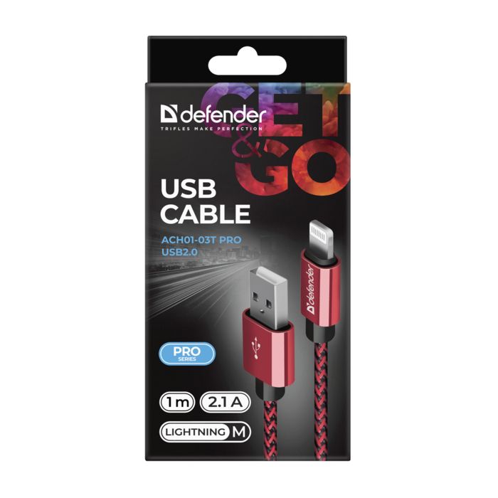 Дата кабель USB 2.0 AM to Lightning 1.0m ACH01-03T PRO Red Defender (87807) изображение 3