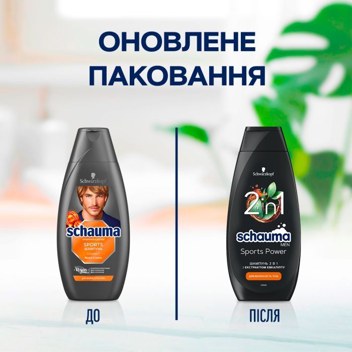 Шампунь Schauma Men Sports Power 2 в 1 с экстрактом эвкалипта 400 мл (9000100860246) изображение 3