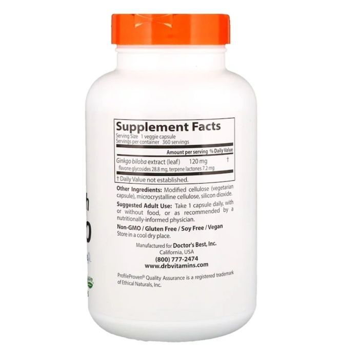 Трави Doctor's Best Супер Сильний Екстракт Гінкго 120мг, Profile Proven, 360 гел (DRB-00273) зображення 2