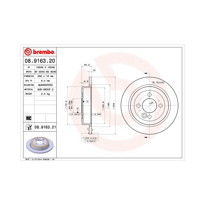 Тормозной диск Brembo 08.9163.21