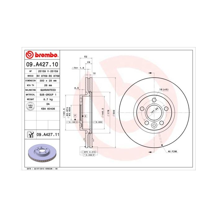 Гальмівний диск Brembo 09.A427.11