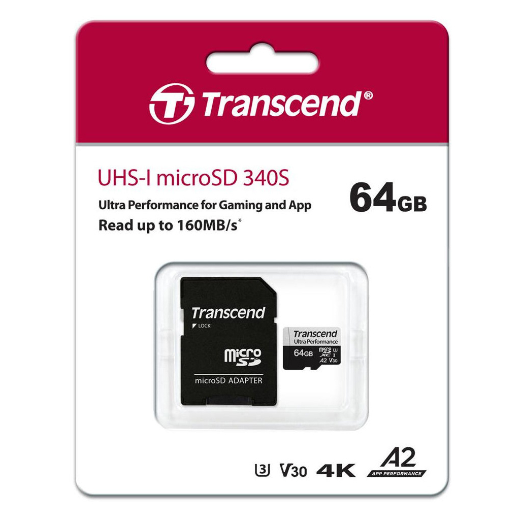 Карта памяти Transcend 64GB microSDXC class 10 UHS-I U3 A2 (TS64GUSD340S) изображение 3