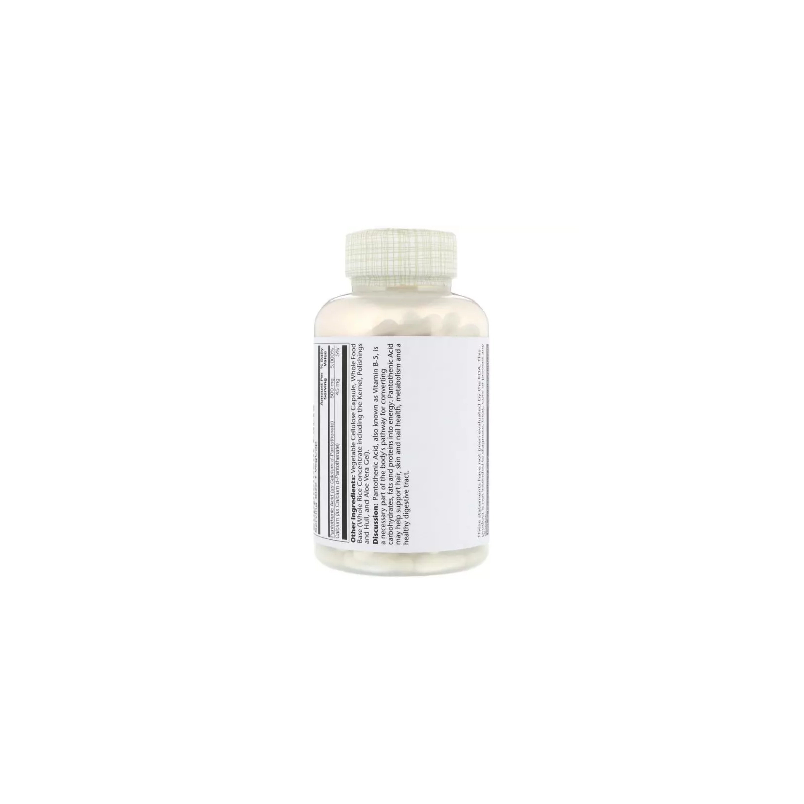 Вітамін Solaray Пантотенова кислота, Pantothenic Acid, 500 мг, 250 рослинних (SOR-04381) зображення 2