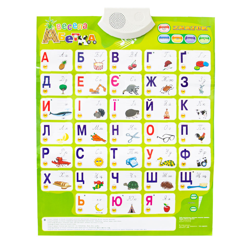 Интерактивная игрушка ZNATOK Звуковой плакат Веселая азбука Украинский язык (REW-K008N)