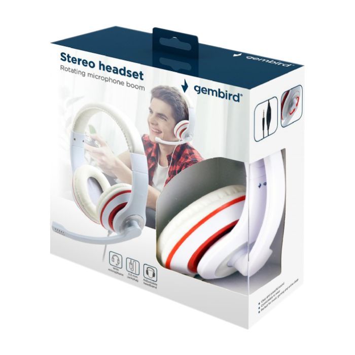 Наушники Gembird MHS-03 White/Red (MHS-03-WTRD) изображение 5