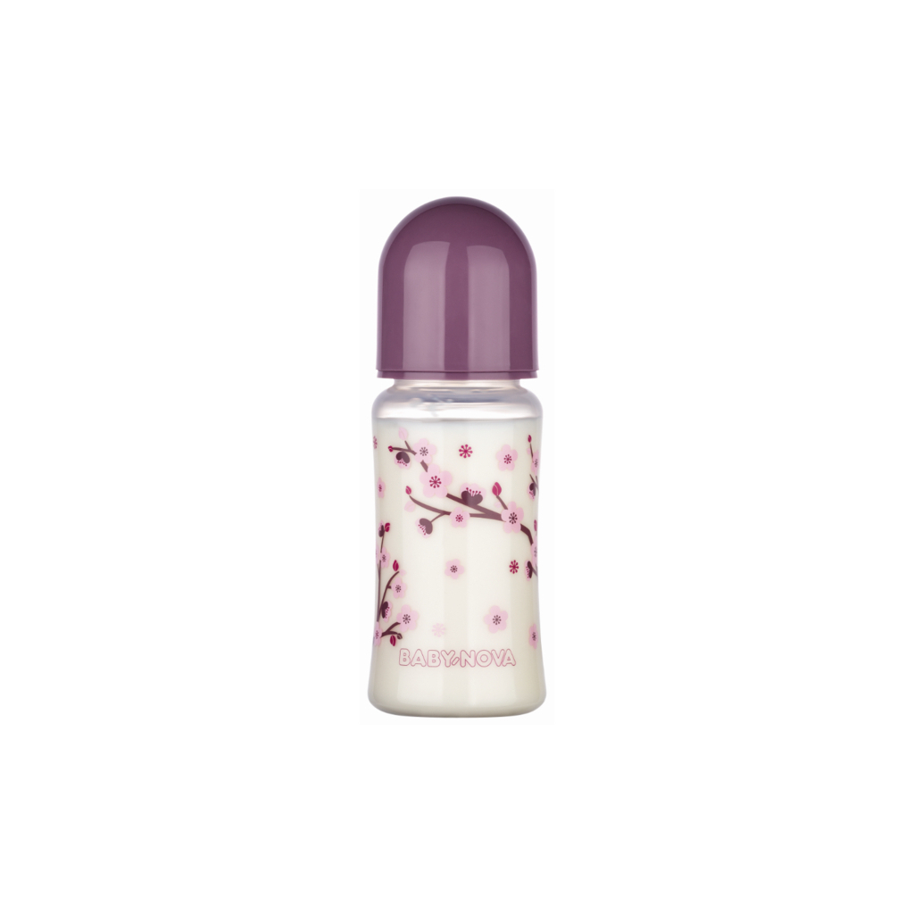 Бутылочка для кормления Baby-Nova Декор, с широким горлышком, 300 мл, лиловый (3966381)