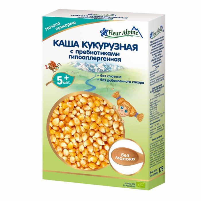 Дитяча каша Fleur Alpine безмолочна кукурудзяна з пребіотиками гіпоалергенна 175 г (4006303632074)