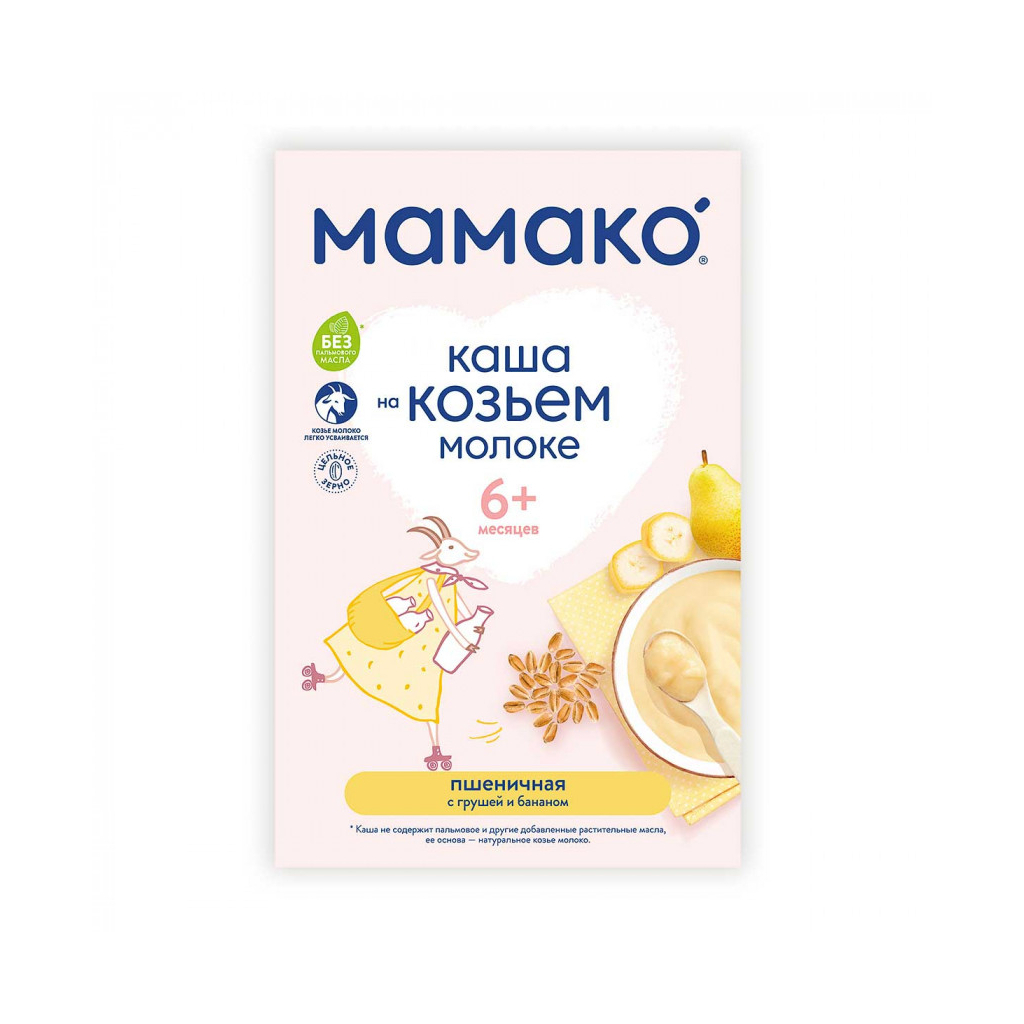 Дитяча каша MAMAKO пшенична з грушею і бананом на козячому молоці 200 г (4607088795864) зображення 4