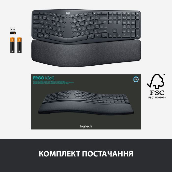 Клавиатура Logitech ERGO K860 Bluetooth/Wireless UA Black (920-010108) изображение 11
