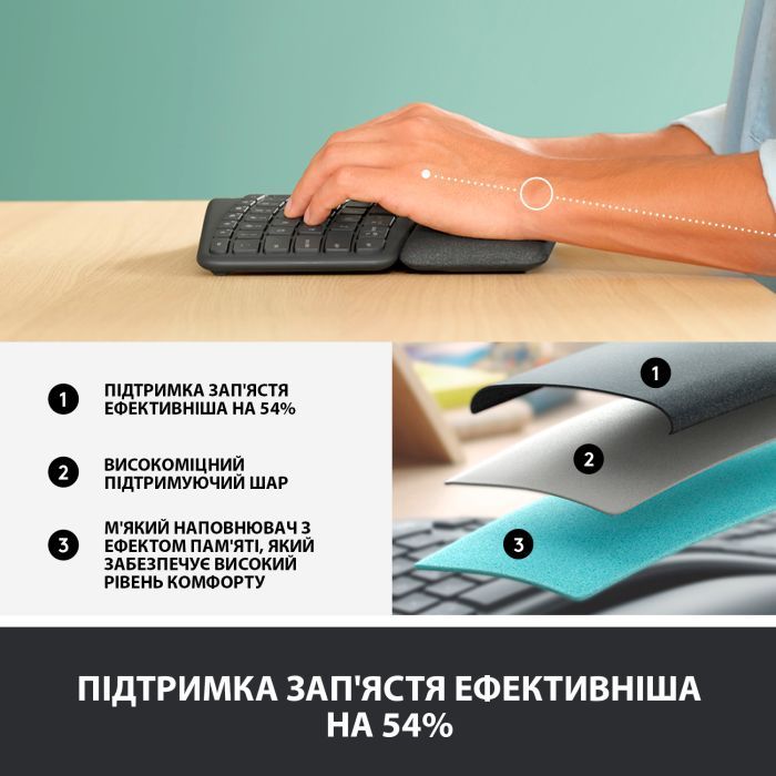 Клавиатура Logitech ERGO K860 Bluetooth/Wireless UA Black (920-010108) изображение 4