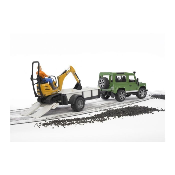 Спецтехника Bruder автомобиль Land Rover Defender с прицепом, мини-экскаватором CAT и фигуркой (02593) изображение 2