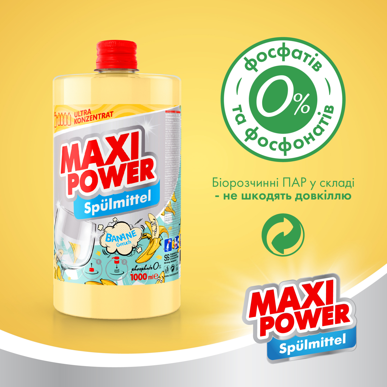 Засіб для ручного миття посуду Maxi Power Банан 1000 мл (4823098408499) зображення 5