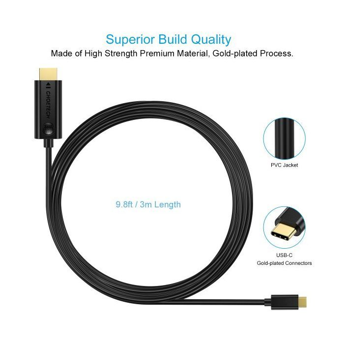Кабель мультимедийный USB-C to HDMI 3.0m 4K 30Hz Choetech (XCH-0030BK) изображение 3