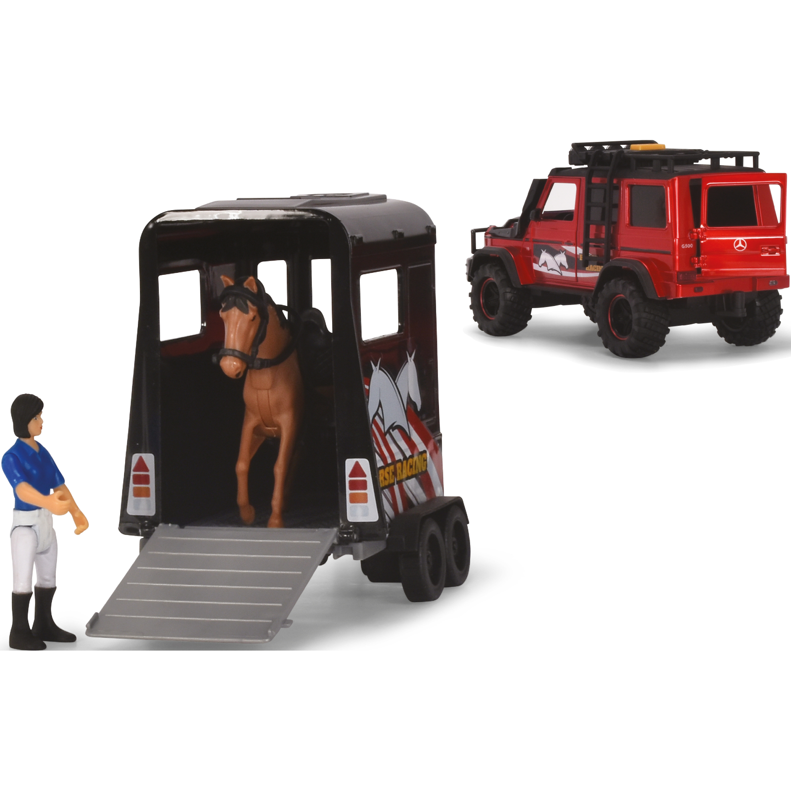 Ігровий набір Dickie Toys Перевезення коней з позашляховиком 42 см та фігурками (3837018) зображення 3