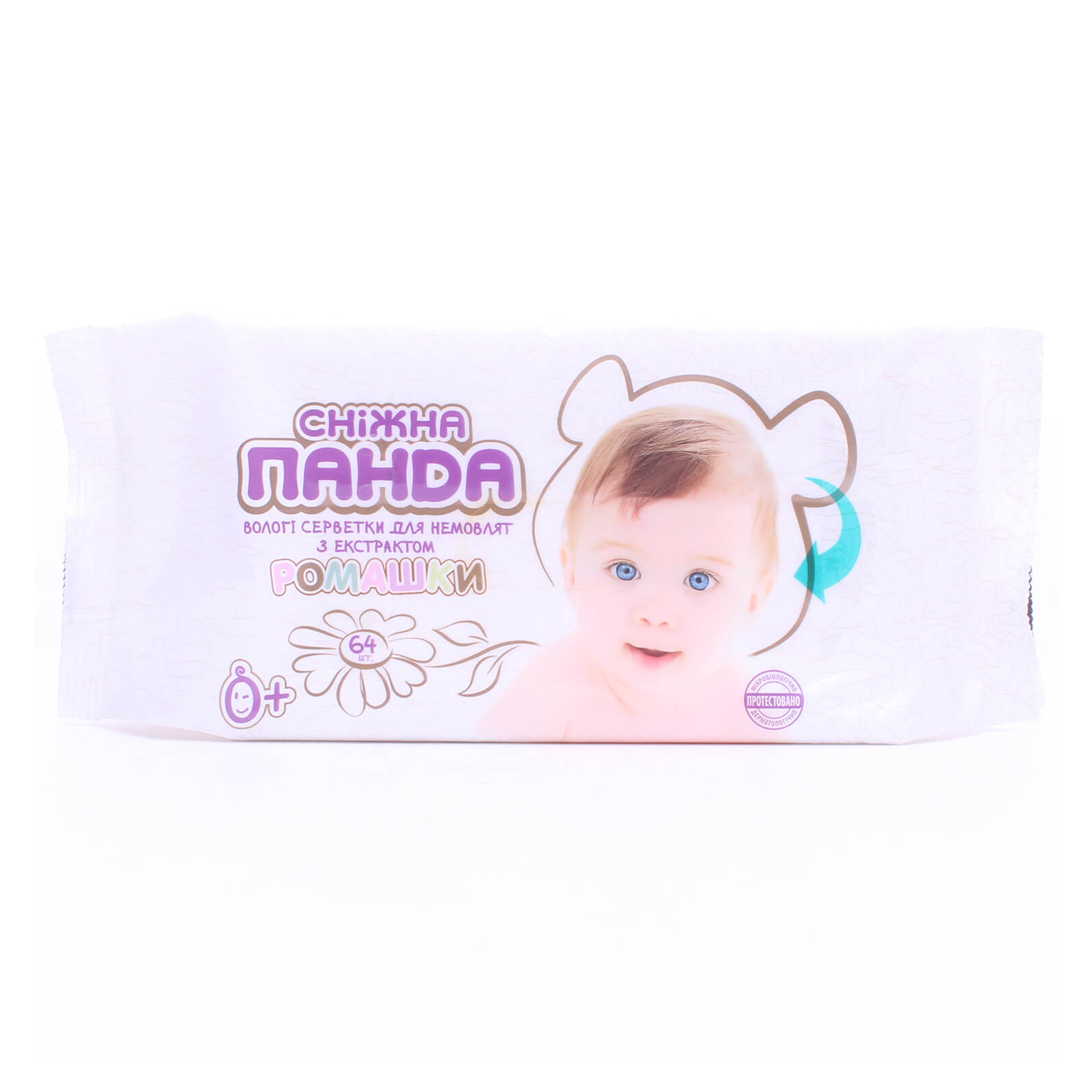 Дитячі вологі серветки Сніжна Панда для немовлят Ромашка 64 шт. (4820144460456)