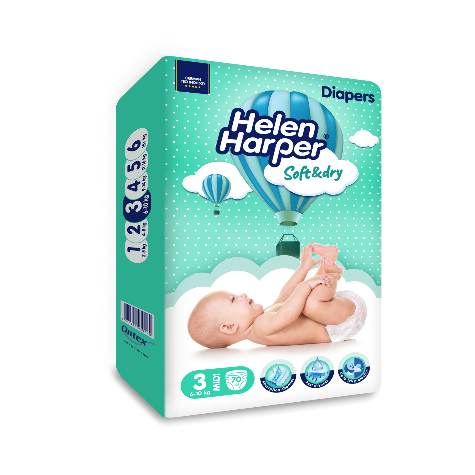 Підгузки Helen Harper Soft&Dry New Midi Розмір 3 (6-10 кг) 70 шт (2316773) зображення 6