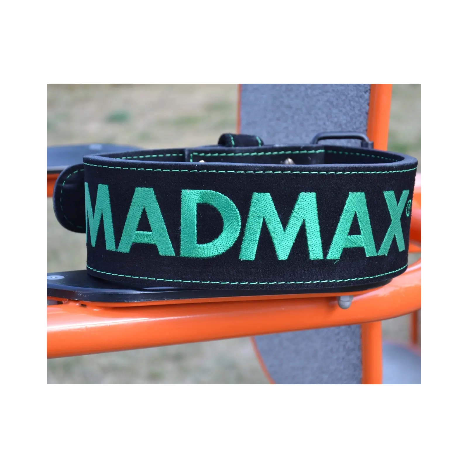 Атлетический пояс MadMax MFB-301 Suede Single Prong шкіряний Black/Green XL (MFB-301_XL) изображение 9