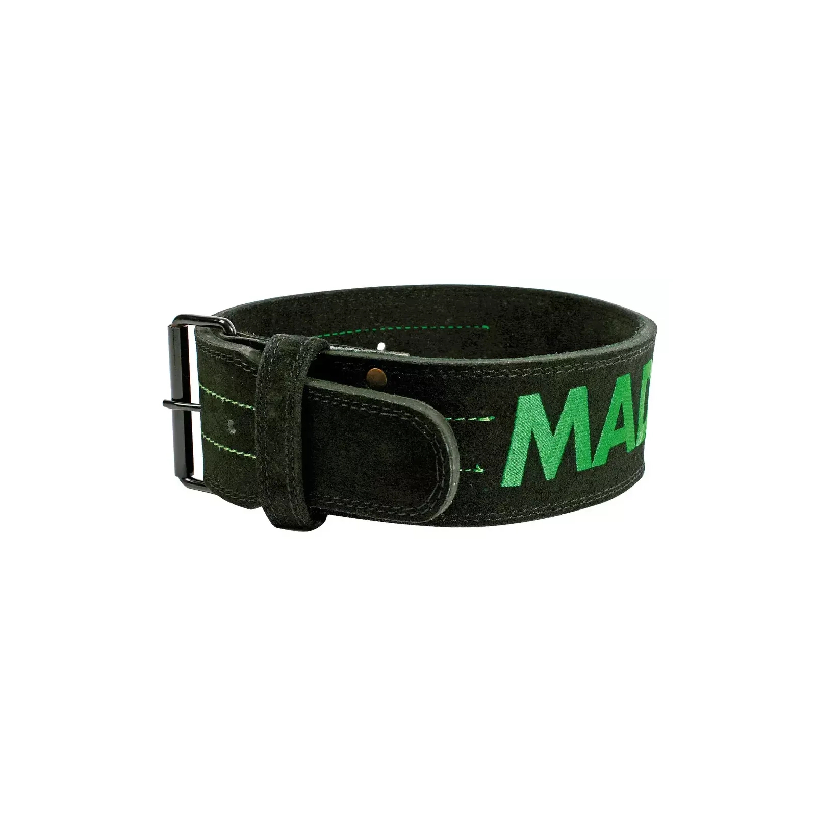 Атлетический пояс MadMax MFB-301 Suede Single Prong шкіряний Black/Green XL (MFB-301_XL)