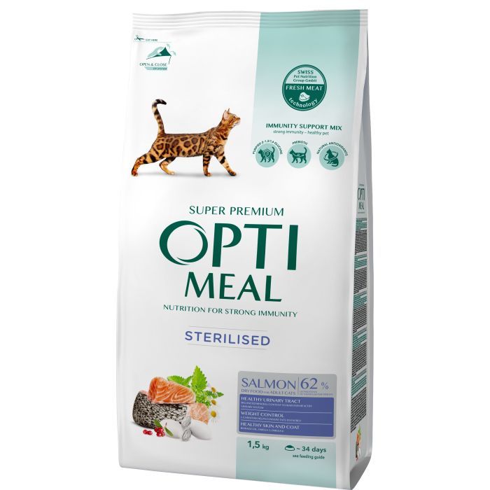 Сухой корм для кошек Optimeal для стерилизованных/кастрированных с лососем 1.5 кг (4820215368162) изображение 2