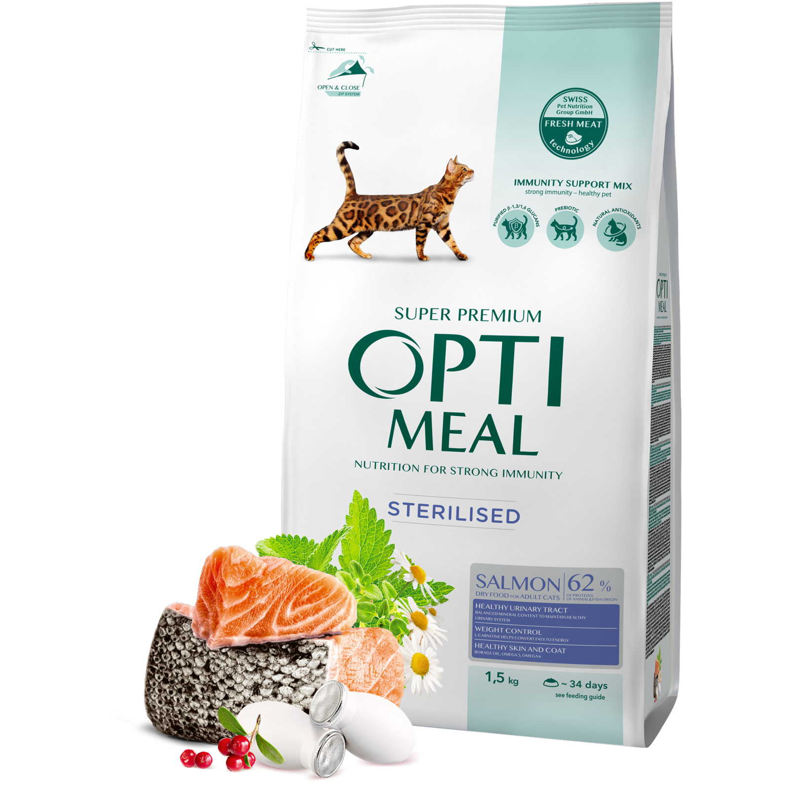 Сухой корм для кошек Optimeal для стерилизованных/кастрированных с лососем 1.5 кг (4820215368162)