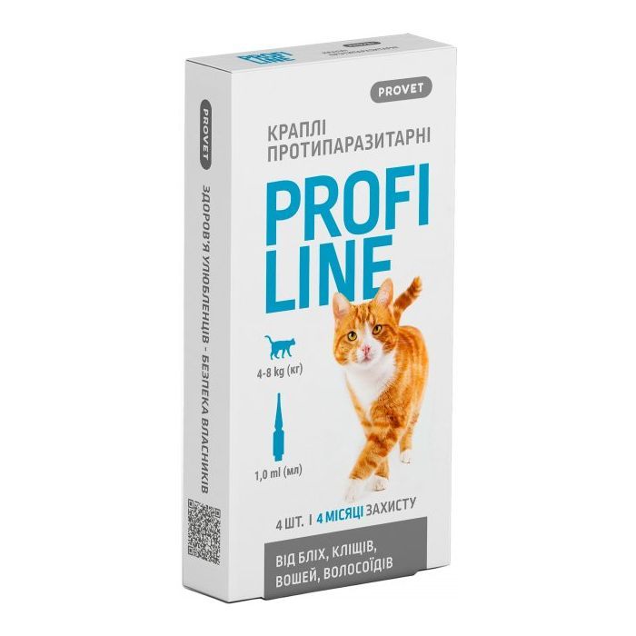 Капли для животных ProVET Profiline инсектоакарицид для кошек 4-8 кг 1/1 мл (4823082431120)