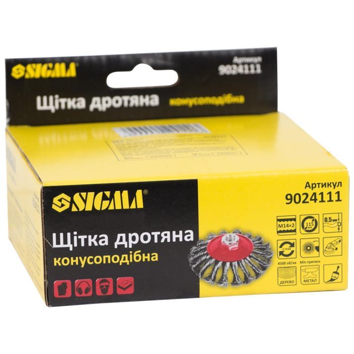 Щетка для электроинструмента Sigma проволочная конусообразная 115мм М14x2мм стальная витая 9024111 (9024111) изображение 2