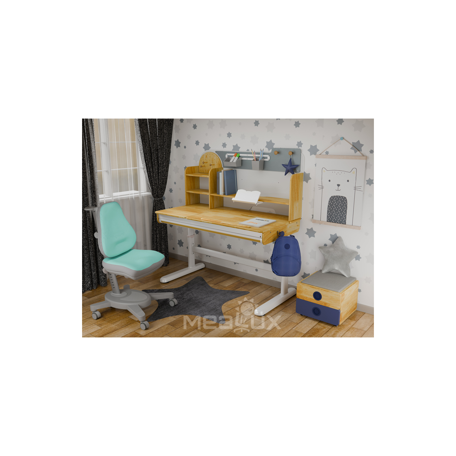 Парта з кріслом Mealux Timberdesk L (парта+кресло+тумба) (BD-690 L+ box BD 920-2 BL+Y-110 G) зображення 2
