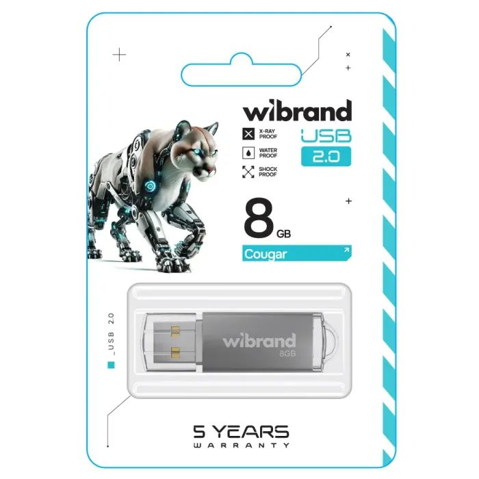 USB флеш накопичувач Wibrand 16GB Cougar Silver USB 2.0 (WI2.0/CU16P1S) зображення 2
