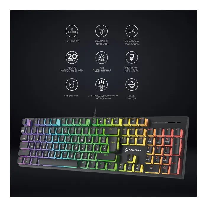Клавиатура GamePro MK85B Blue Switch RGB USB Black (MK85B) изображение 9