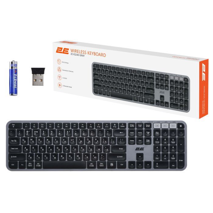 Клавиатура 2E KS240 Wireless USB/Bluetooth UA Grey (2E-KS240WG_UA) изображение 9