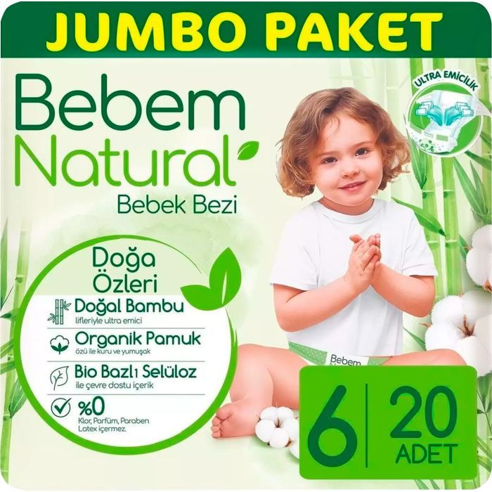 Подгузники Bebem Natural 6 Extra large 15+ кг 32 шт (8690536831982) изображение 2