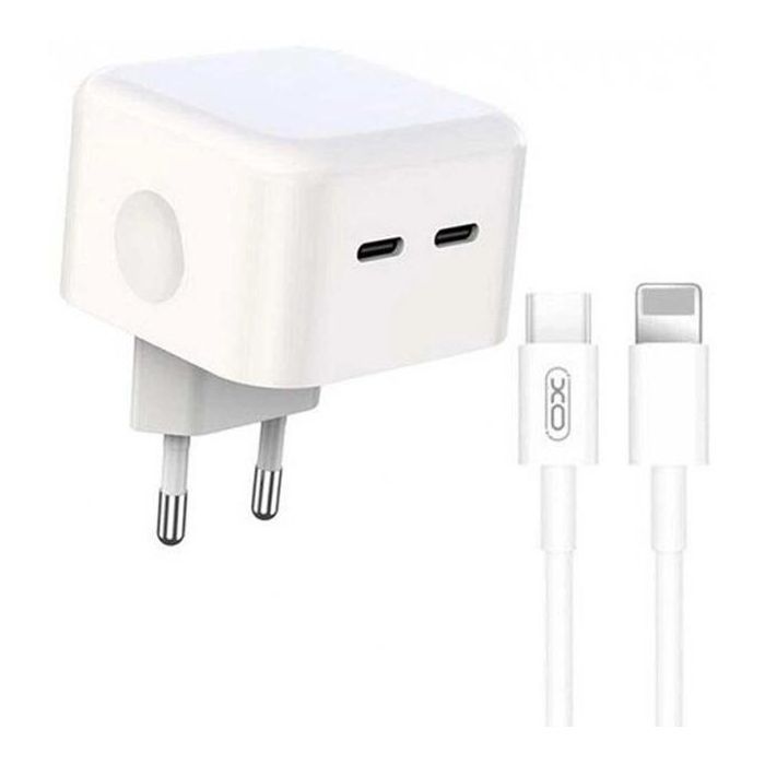 Зарядное устройство XO QC 3.0 L102 35W/2 USB-C + cable Lightning NB113 White (XO-L102i-WH)