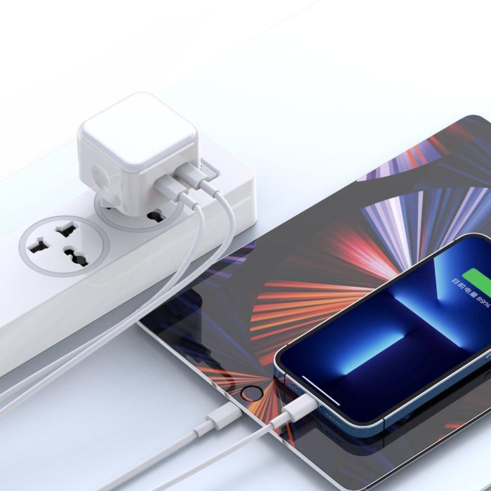 Зарядное устройство XO QC 3.0 L102 35W/2 USB-C + cable Lightning NB113 White (XO-L102i-WH) изображение 3