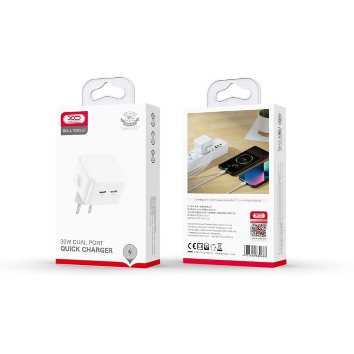 Зарядное устройство XO QC 3.0 L102 35W/2 USB-C + cable Lightning NB113 White (XO-L102i-WH) изображение 4