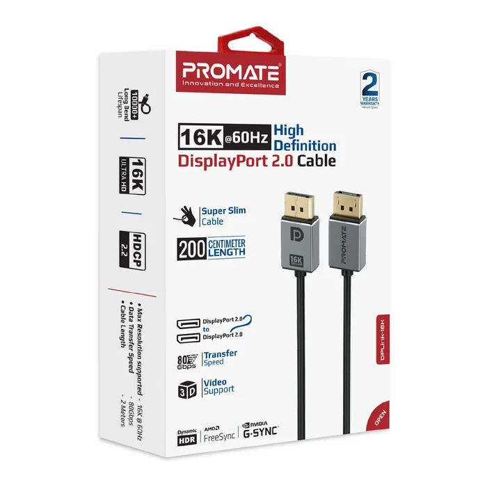 Кабель мультимедійний DisplayPort to DisplayPort v.2.0 dplink-16k.black Promate (dplink-16k.black) зображення 2