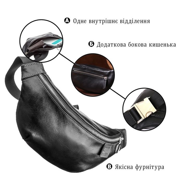 Сумка Grande Pelle Поясная Черная (11140) изображение 4