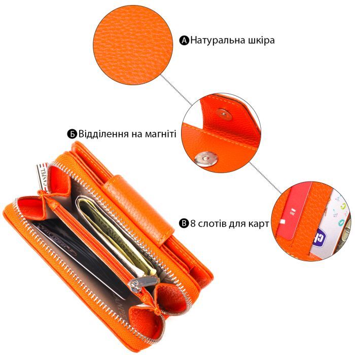 Портмоне Canpellini Из натуральной кожи флотар Оранжевое (21602) изображение 5