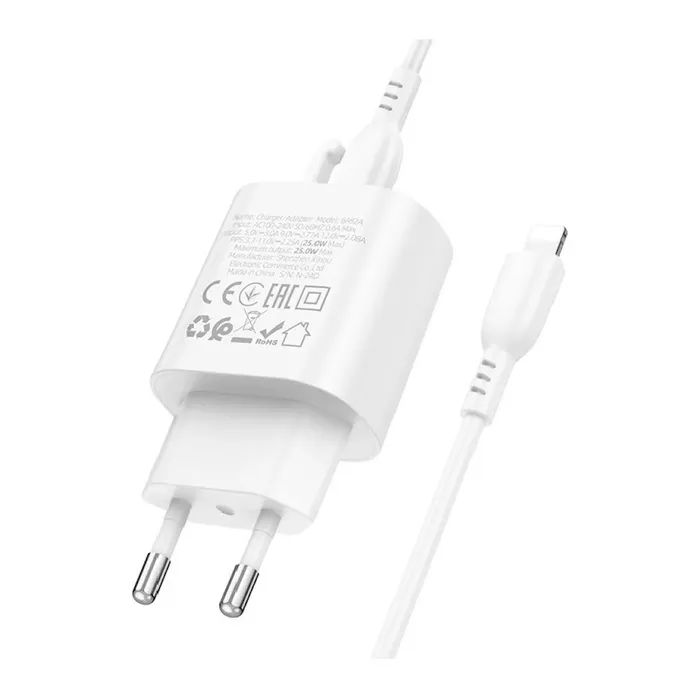 Зарядное устройство BOROFONE BA82A Platinum USB-C PD25W + cable USB-C to Lightning White (6941991112263) изображение 3
