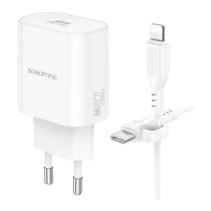 Зарядное устройство BOROFONE BA82A Platinum USB-C PD25W + cable USB-C to Lightning White (6941991112263) изображение 4
