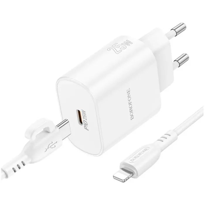 Зарядное устройство BOROFONE BA82A Platinum USB-C PD25W + cable USB-C to Lightning White (6941991112263) изображение 7